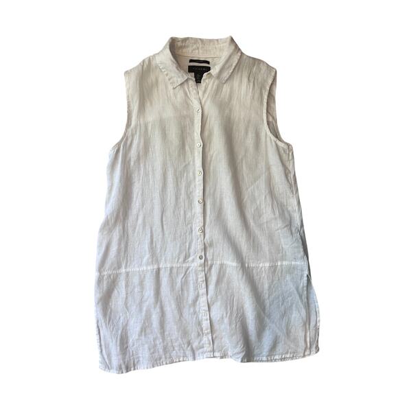 Tahari White Sleeveless Button Down Collared 100% Linen Tunic Coverup - Medium - Picture 1 of 12